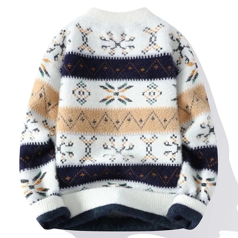 Men's Hand-Knitted Thermal Sweater – Printed Autumn/Winter Casual Pullover