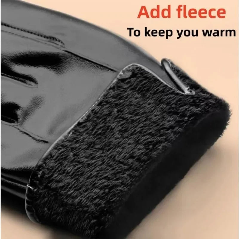 Genuine Leather Winter Gloves with Touch Screen – Unisex Warm Gloves for Cycling & Driving