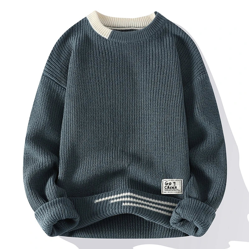 Men's Solid Knit Pullover Sweater – Casual Autumn Winter