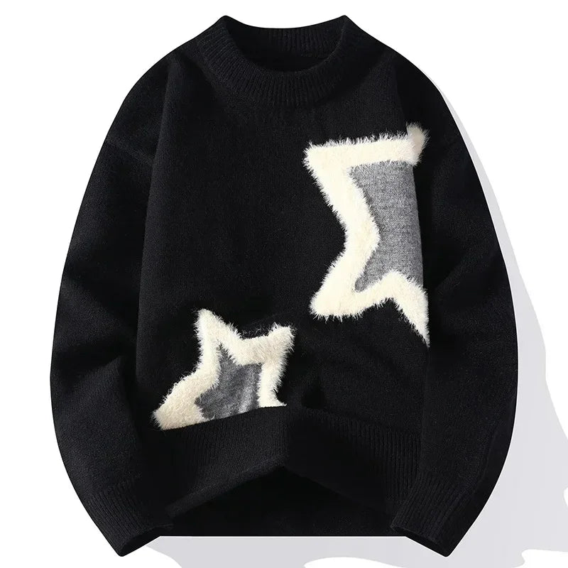 Men's Casual O-Neck Knitted Pullover Sweater with Cartoon Pattern