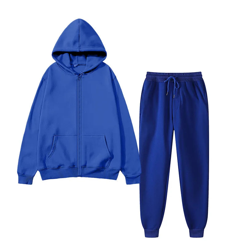 Unisex Solid Color Sportswear Set - Hooded Cardigan & Sweatpants
