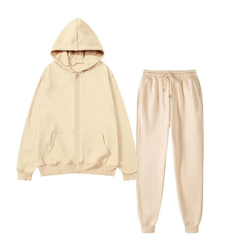 Unisex Solid Color Sportswear Set - Hooded Cardigan & Sweatpants