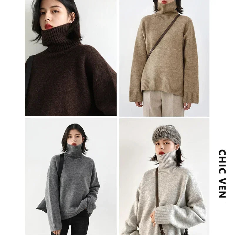 Loose Turtleneck Sweater Women - Korean Style Warm Knit Pullover