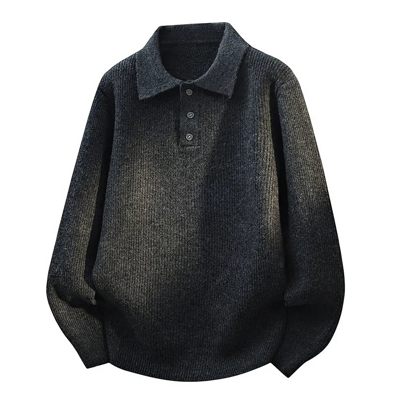 Men's Polo Knit Sweater - Spring Business Casual Solid Color