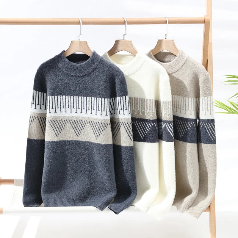 Men's O-Neck Cashmere Pullover Sweater - Warm Winter Knit