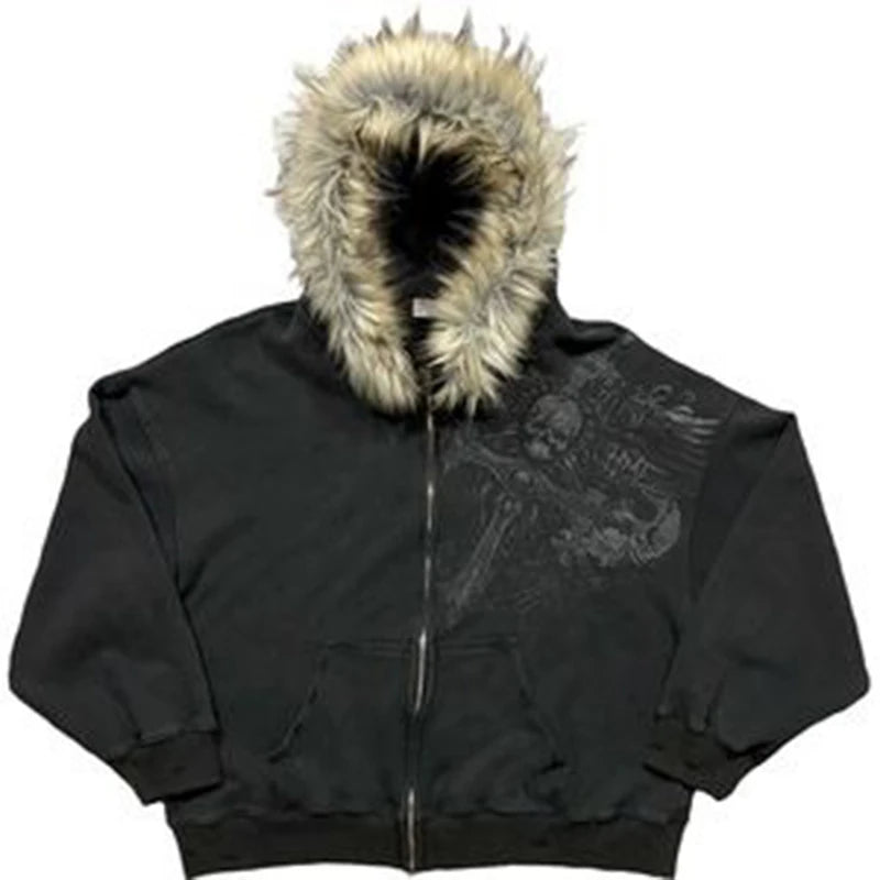 Y2K Unisex Hooded Sweatshirt Jacket with Geometric Pattern