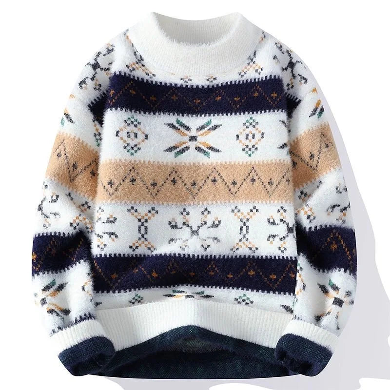 Men's Printed Knitted Sweater - Warm Autumn/Winter Casual Pullover