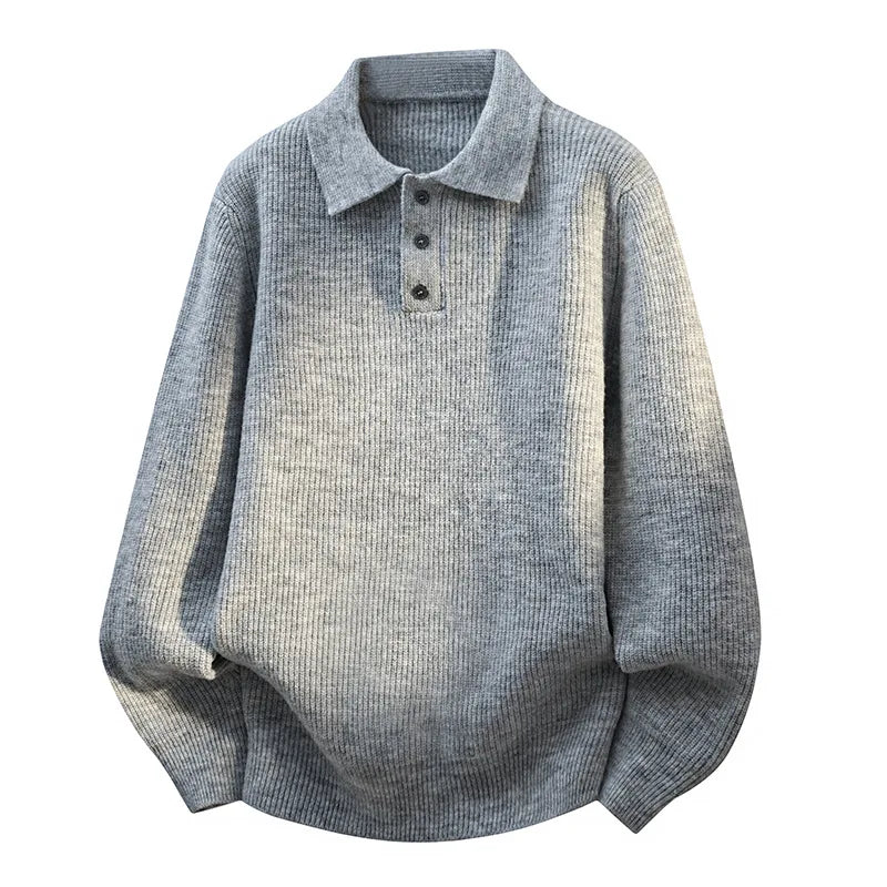 Men's Polo Knit Sweater - Spring Business Casual Solid Color