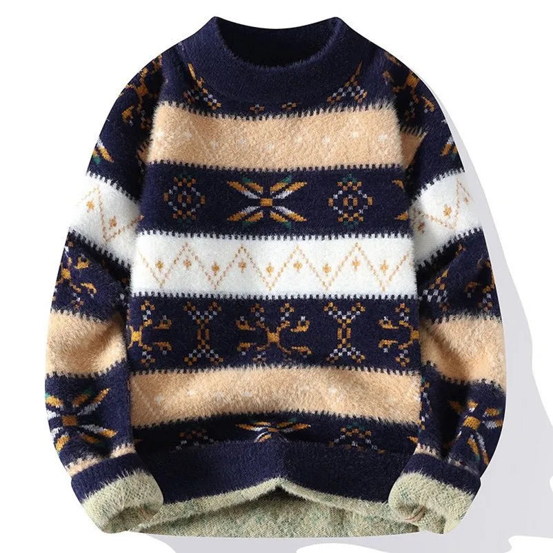 Men's Hand-Knitted Thermal Sweater – Printed Autumn/Winter Casual Pullover
