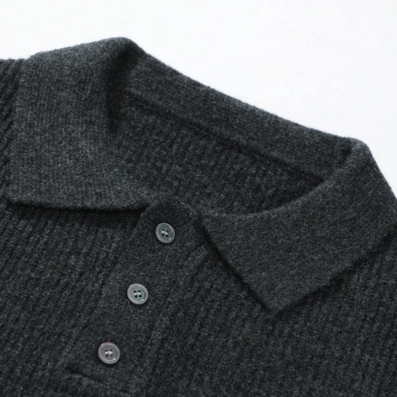 Men's Polo Knit Sweater - Spring Business Casual Solid Color