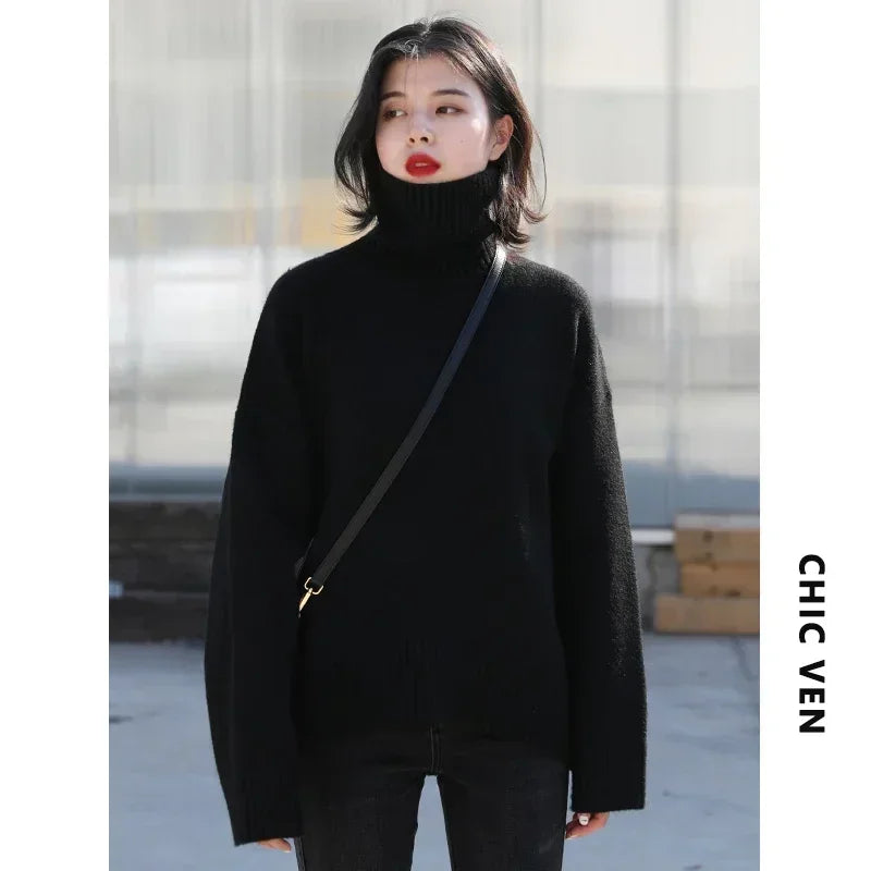 Loose Turtleneck Sweater Women - Korean Style Warm Knit Pullover