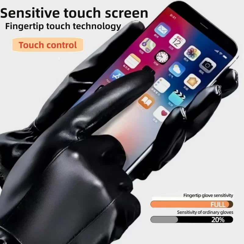 Genuine Leather Winter Gloves with Touch Screen – Unisex Warm Gloves for Cycling & Driving