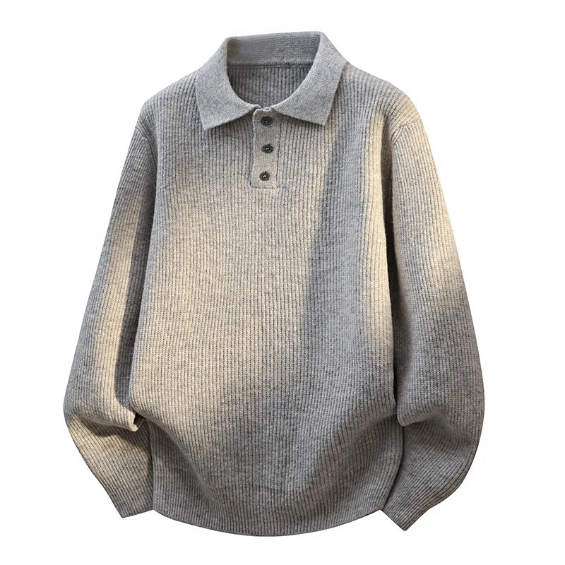 Men's Polo Knit Sweater - Spring Business Casual Solid Color