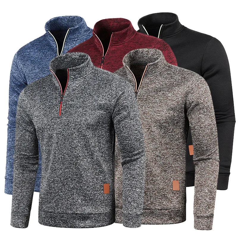 Men's Winter Turtleneck Fleece Sweater with Half Zipper – Slim Fit