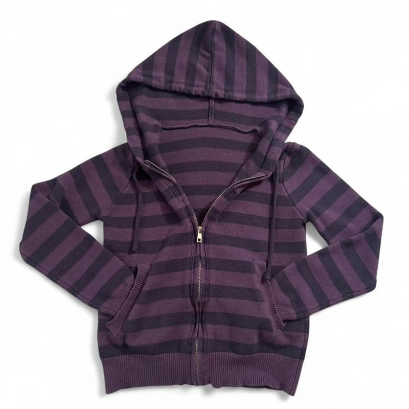 Y2K Harajuku Striped Zip Hoodie - Vintage Streetwear for Women