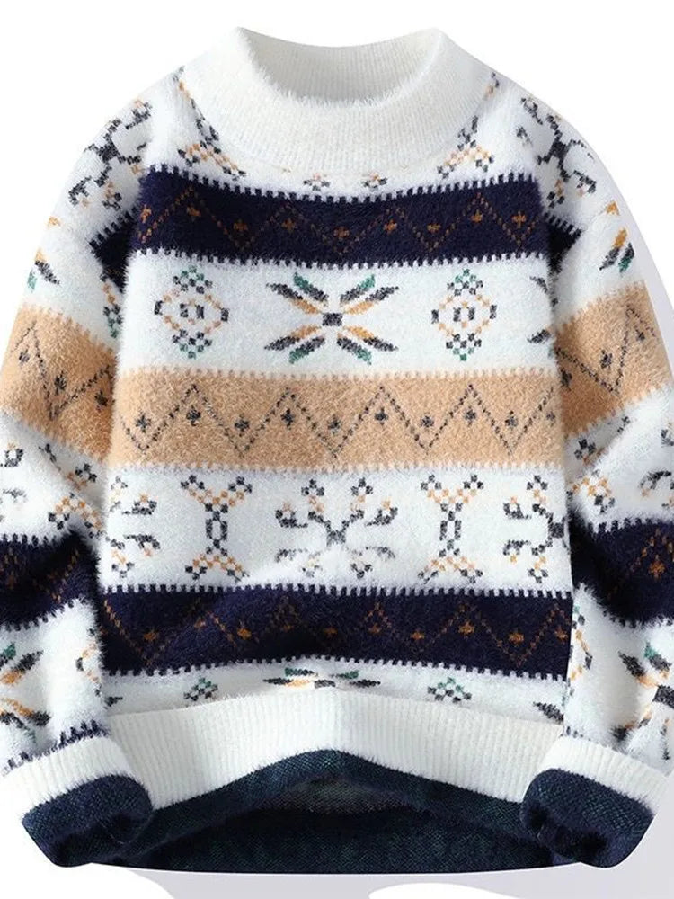 Men's Hand-Knitted Thermal Sweater – Printed Autumn/Winter Casual Pullover