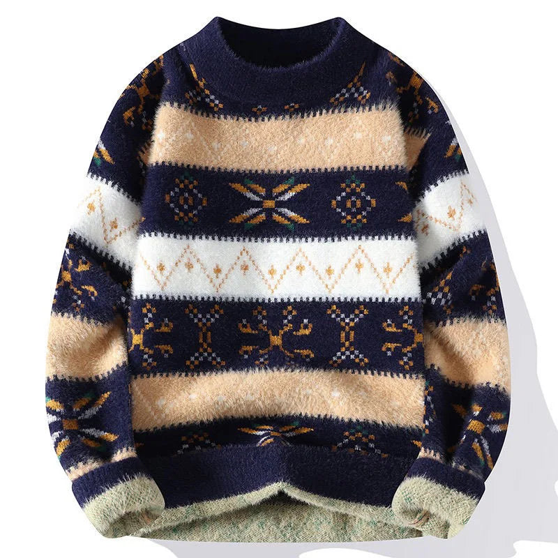 Men's Hand-Knitted Thermal Sweater – Printed Autumn/Winter Casual Pullover