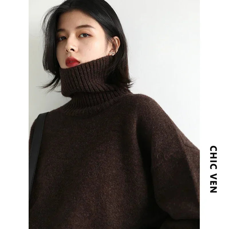 Loose Turtleneck Sweater Women - Korean Style Warm Knit Pullover